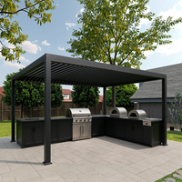 Nouvelle cuisine extérieure en acier inoxydable en forme de L, robuste, avec pergola en métal, cuisine extérieure résistante aux intempéries avec pergola