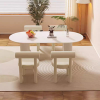 Table à manger moderne de luxe en roche frittée, style crème, design ovale simple, chaises confortables, pieds en métal, pour 4 personnes, usage domestique