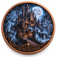 Pièce de monnaie d'imitation en cuivre pur 999 de 1 oz, électroplaquée, série Halloween, Château Fantôme, en relief 3D, couleur UV, artisanat métallique
