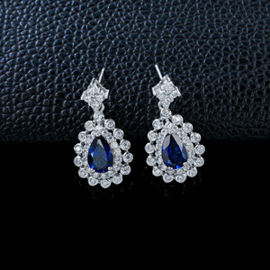 925 Silver Sapphire <b>Earrings</b> with Water Drop Light Luxury Charm <b>Earrings</b> - Product Image 4