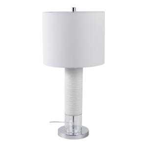 Lampada da Tavolo Cilindrica Moderna con Base in Ceramica e Cristallo, Paralume Bianco, Luce Decorativa per Camera da Letto e Soggiorno - Product Image 1