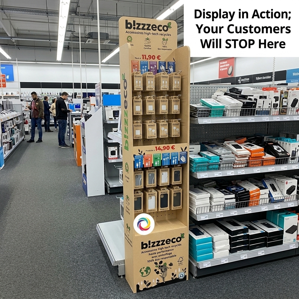 Custom Wooden Pegboard Display Stand Floor Hook Rack for Mobile Phone Accessories Cables Chargers Retail Store POS Display OEM — view 2