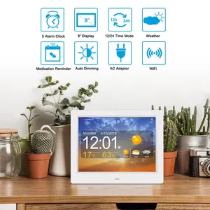 2023 DDC-8010W orologio da giorno con calendario digitale smart wifi da 8 pollici con temperatura e posizione delle previsioni del tempo di umidità