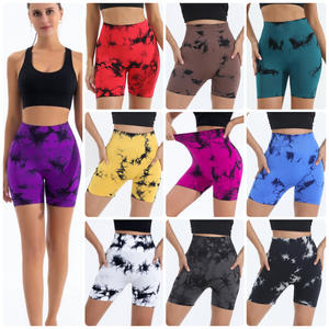 Pantalones cortos de yoga <span class=keywords><strong>sin</strong></span> hueso Tie Dye para mujer Pantalones cortos de fitness ajustados con realce de cintura alta - Product Image 6