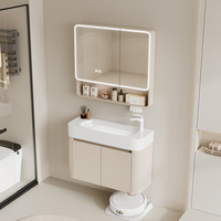 Meuble-lavabo rectangulaire en aluminium spatial étanche avec rangement semi-étanche et miroir intelligent pour appartement