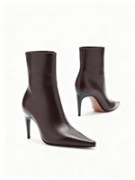 Bottines à talons aiguilles en cuir marron personnalisées pour femmes, bout pointu, style minimaliste, bottes habillées