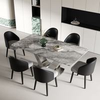 Ensemble de table à manger minimaliste moderne et écologique, plateau en marbre, pieds en acier carbone, pour hôtel/villa, restaurant