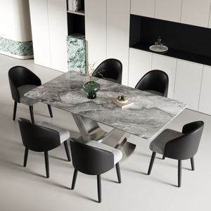 Ensemble <span class=keywords><strong>de</strong></span> table à manger minimaliste moderne et écologique, plateau en marbre, pieds en acier carbone, pour hôtel/villa, restaurant - Product Image 4