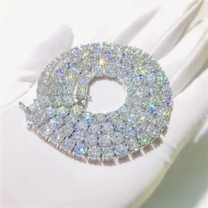 Hip Hop Iced Out D Color White VVS 925 Sterling Silver 3MM 4MM 5MM 6MM 7MM 8MM Moissanite Diamond Tennis Chain Necklace