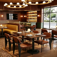 Ensemble de salle à manger industriel OEM/ODM, table en bois sur mesure et chaises en cuir pour restaurants, cafés et salles de pause