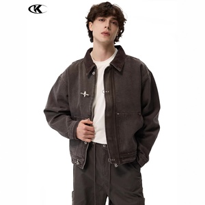 Chaqueta de Trabajo Lavada de Alta Calidad para Hombre 11KN - Abrigo Casual Oversize con Cuello de Pana y Hebilla Metálica, Proveedor Mayorista Directo de Fábrica - Product Image 3