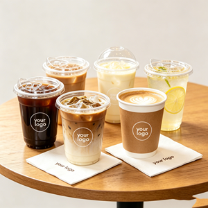 Vasos de Plástico Transparente Personalizados con Logotipo, de Pared Simple, para Bebidas Frías y Café, con Tapa de Cúpula, en Tamaños de 10oz, 14oz, 16oz, 20oz y 24oz - Product Image 1