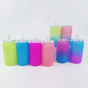 USA warehouse kaleng bir akrilik plastik ombre gradien jeli warna neon matte 16oz dengan tutup warna untuk bungkus dtf uv