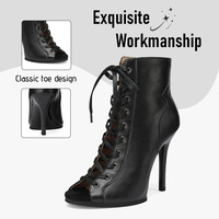 Bottines de danse de salon pour femmes en cuir noir sexy, semelle souple, talons hauts, styles cheville/courts, 9,5/11,5 cm