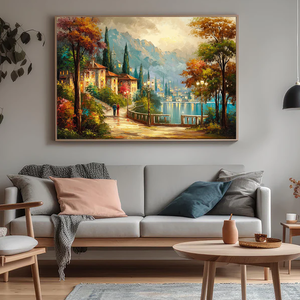 Arte originale decorazione albero paesaggio naturale pittura a olio tela quattro stagioni foresta parete arte paesaggio autunnale - Product Image 1