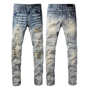 2025 High Quality Amri Jeans <strong>Men</strong> Streets Styles Custom Logo Designer Brand Hop <strong>Stretch</strong> Ripped Denim <strong>Men's</strong> - Product Image 4