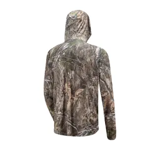 2023 New Design Polyester Full Printed Camo Mossy Oak Long Sleeve Hooded Hunting Shirts With Face Mask