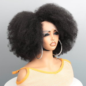 <span class=keywords><strong>Afro</strong></span> Kinky Curly Lace Front Peruca Cor Natural <span class=keywords><strong>Afro</strong></span> Bob Cabelo Humano Natural Fina 13X4X2 250% Densidade Curta Cabelo Humano Perucas - Product Image 3