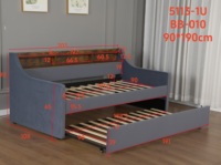 Lit de repos élégant et moderne capitonné en velours gris avec tiroir-lit, tête de lit LED et rangement, lit plateforme, vente en gros B2B, longue durée de vie