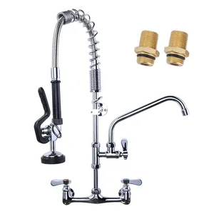 Commercial Wall Mount Pre Rinse Faucet With High Pressure Dishrinse Sprayer Nozzle And Add-on Swing Spout Dish Prerinse Faucet
