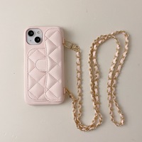 Étui pour iPhone 17, 16 Pro Max, 15, 14, avec motif diamant, chaîne bandoulière, texture litchi, fente pour carte, rigide, compatible XP845