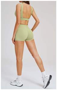 2026 Womens Naked Sensation Yoga Set Cross Back Padded <b>Sports</b> <b>Bra</b> High Waist Butt Lifting Shorts Breathable Solid Ruched Front - Product Image 3