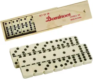 Dominos clássicos com girador na caixa de madeira. Jogo dominos duplo 6, 28 peças