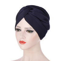 Sombrero de turbante religioso indio de color sólido al por mayor, sombrero de turbante islámico con decoración retorcida a la moda para mujer