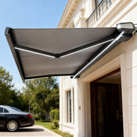 Auvent en aluminium robuste à cassette intégrale, design moderne de luxe, télécommande, rétractable, protection UV, résistant au vent, éclairage LED
