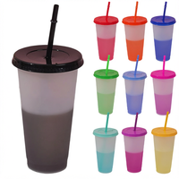 Gobelet personnalisé OEM 710 ml en plastique PP à changement de couleur avec paille, sans BPA, compatible lave-vaisselle, pour le bureau et l'extérieur