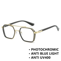 Lunettes Photochromiques Anti-Lumière Bleue Unisexe Femme Homme 2026, Monture Double Barre Noire et Or, Forme Carrée Irrégulière