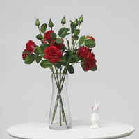 Rose en latex réaliste de haute qualité PPS à 3 têtes, rose en latex réaliste moderne pour la décoration de la maison, de la table de mariage