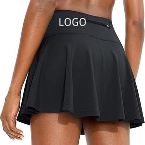 Rok olahraga wanita, rok lari tenis pinggang tinggi warna Solid pakaian olahraga lipit dengan saku ritsleting belakang kasual untuk perempuan - Product Image 1