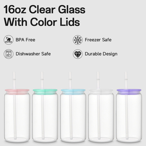 Gobelet en <span class=keywords><strong>verre</strong></span> <span class=keywords><strong>transparent</strong></span> de 16 oz avec couvercle et paille pour café, thé et fêtes – Stock USA - Product Image 5