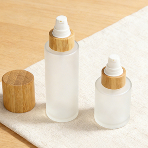Botella de Vidrio Esmerilado con Doble Tapa y Cubierta Protectora de Bambú, Envase de Viaje para Cuidado de la Piel, Ideal para Humectantes - Product Image 2