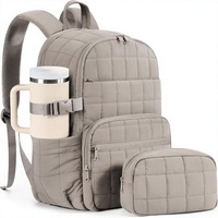 Sac à dos pour ordinateur portable en velours pour femmes |   Porte-gobelet géant matelassé 27L à double fermeture éclair et 18 poches pour voyage