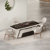 Table Basse de Bureau Commerciale Extensible Moderne Haut de Gamme, Plateau en Placage de Bois Foncé, Base Stable et Épaisse, Rectangulaire