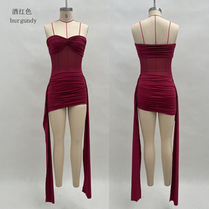 Nuovo <span class=keywords><strong>Abito</strong></span> Aderente con Spalline <span class=keywords><strong>in</strong></span> Rete, Tinta Unita, Mini Vestito da Donna con Collo a Barca, Senza Maniche e Schiena Scoperta - Product Image 3