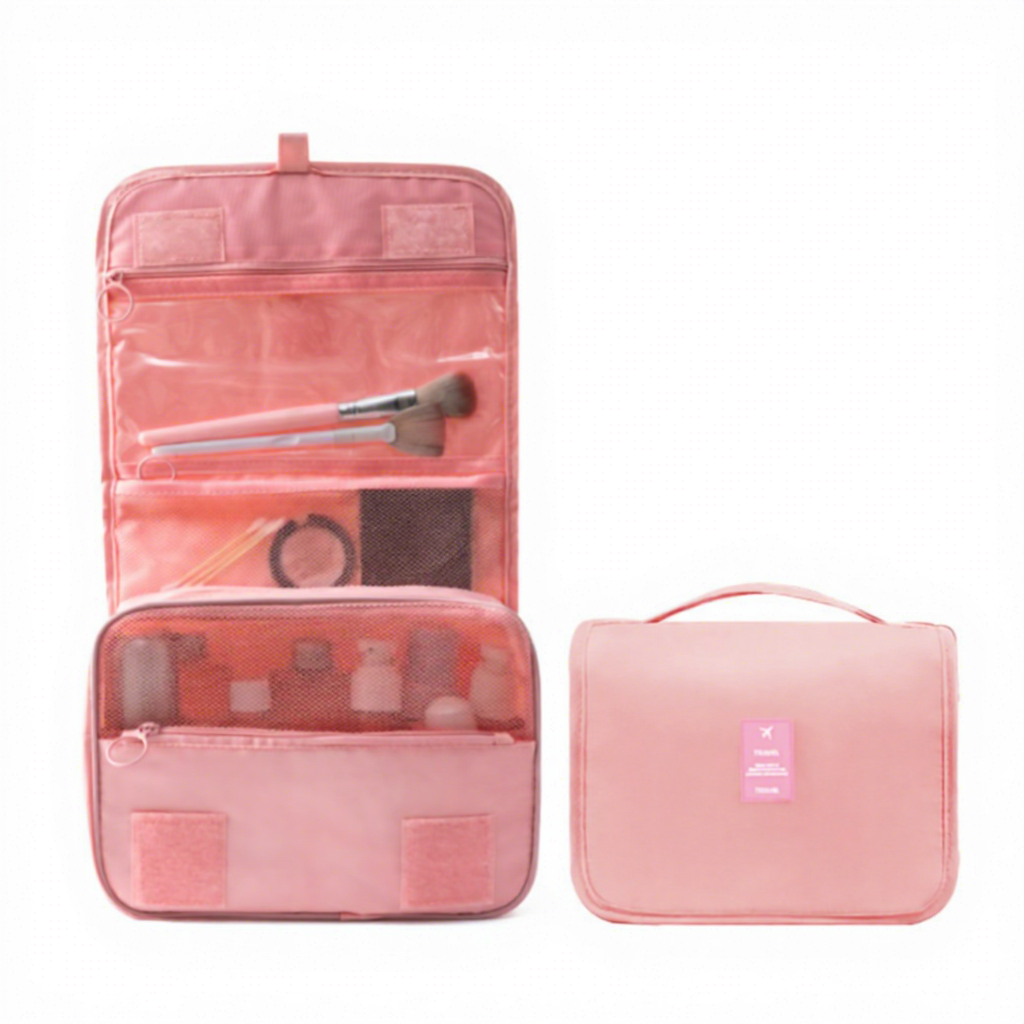กระเป๋าใส่เครื่องสำอางสีชมพู-ความงามสูง-ความจุขนาดใหญ่