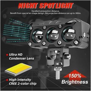 Universal Auxiliary <b>Light</b> <b>LED</b> <b>Work</b> Lamp for Motorcycle 12V White Yellow Flash 3Lens Fog <b>Light</b> - Product Image 3