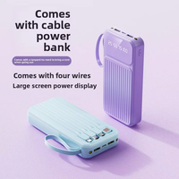 Câble intégré universel, batterie externe numérique 20000 mAh, grande capacité, charge rapide USB/Micro USB, lumières LED portables