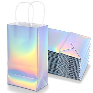 Sacs cadeaux en papier réutilisables avec poignée, sac cadeau irisé, sac cadeau brillant holographique, sacs cadeaux - Product Image 2
