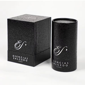 Boîte en papier rectangulaire noire personnalisée de luxe pour bougies en tube, aromathérapie, impression numérique UV, boîtes à parfum avec couvercle et base rigides - Product Image 1