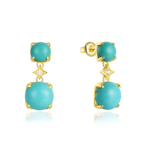 CANNER Vente en gros Boucles d'oreilles clous étoile en argent 925 avec turquoise et zircon pour filles et femmes, boucles d'oreilles pendantes à crochet avec pierre bleu ciel, cadeau - Product Image 1