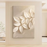 Lukisan Dinding Minimalis Bertekstur Krim dengan Motif Bunga, Bingkai Kayu, Dekorasi Ruang Tamu, Latar Belakang Sofa, Dekorasi Pintu Masuk, Kanvas Lantai Besar