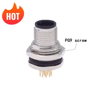 Factory hot-selling M12 panel connector 12pin male A Code PG9 classis side thread front mount with PCB pins