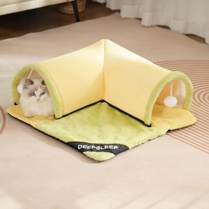 DeepSleep <b>Cat</b> <b>Tunnel</b> Bed Yellow Fluffy Warm Pet Bed For <b>Cats</b> Play And Sleep - Product Image 1