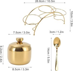 Lujosa botella de vinagrera para condimentos con tapa, juego de recipientes para condimentos de acero inoxidable con <span class=keywords><strong>3</strong></span> cucharas, estante para especias - Product Image 3