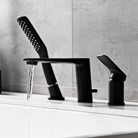 Robinet de baignoire en laiton noir de style européen, simple, à montage sur rebord, eau chaude et froide, ensemble trois pièces