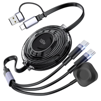 Câble de charge USB Type-C rétractable 3-en-1 100W 1,2m pour téléphone portable et voiture, charge rapide 5A, transfert de données